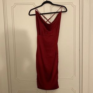 OH POLLY DARK RED SATIN COWL NECK DRESS